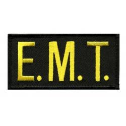E.M.T. Gold on Black Front Panel Patch 2X4
