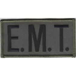 E.M.T. Black on OD Green Front Panel Patch 2X4