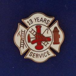 13 YEARS SERVICE Fire Dept Maltese Cross Uniform Lapel Pin