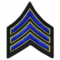 SGT Chevrons 3" Royal Blue & Medium Gold on Black Merrowed Edge
