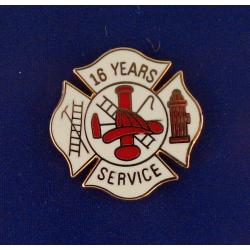 16 YEARS SERVICE Fire Dept Maltese Cross Uniform Lapel Pin