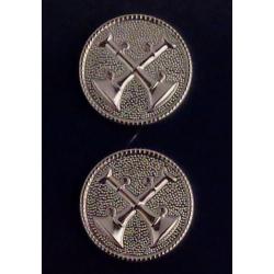 2 BUGLES CROSSED Silver Discs Collar Pins 1"