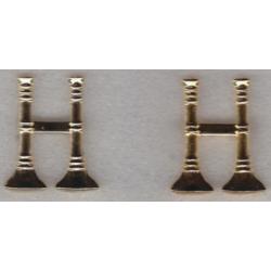 2 Bugles Parallel 1" Polished Gold Collar Pins