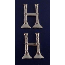 2 Bugles Parallel 1" Polished Silver Nickel Collar Pins