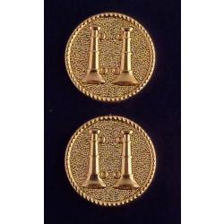 2 Bugles Parallel polished GOLD Discs Collar Pins 1"