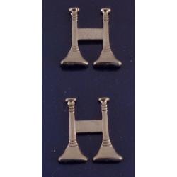 2 Bugles 3/4" Parallel Silver Pair Collar Pins Captain USA Made