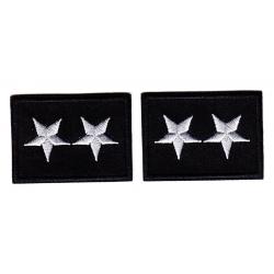 2 STARS SILVER on BLACK Collar Patches