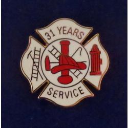 31 YEARS SERVICE Fire Dept Maltese Cross Uniform Lapel Pin