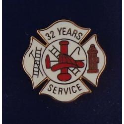 32 YEARS SERVICE Fire Dept Maltese Cross Uniform Lapel Pin
