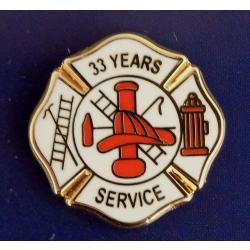 33 YEARS SERVICE Fire Dept Maltese Cross Uniform Lapel Pin