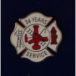 34 YEARS SERVICE Fire Dept Maltese Cross Uniform Lapel Pin