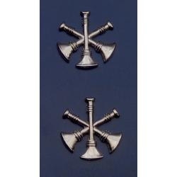 3 Bugles Crossed 3/4" Silver Nickel Fire Collar Pins