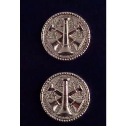 3 BUGLES CROSSED Silver 1" Discs Collar Pins