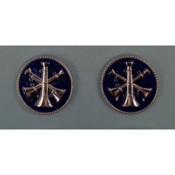 3 BUGLES CROSSED SILVER on BLUE 1" Discs Collar Pins