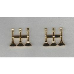 3 Bugles Parallel 1" Gold Pair Collar Epaulet Lapel Pins