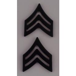 SGT Chevrons, BLACK Enameled, 2 Posts & Clutch Backs, Pairs, Pointy-3/4" Wide