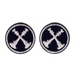 2 Bugles Crossed Silver on Midnight Navy 1" Collar Patches