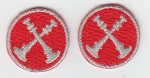 2 Bugles Crossed Silver on Red 1" Collar Patches