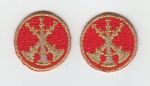 3 Bugles Gold on Red 1" Collar Patches