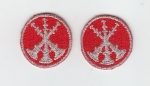 3 Bugles Silver on Red 1" Collar Patches