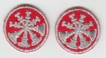 4 Bugles Silver on Red 1" Collar Patches
