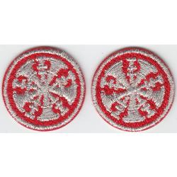 5 Bugles Silver on Red Fire Chief 1" Collar Patches