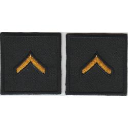 PFC Private DARK GOLD on BLACK rank insignia collar patches