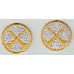 2 Bugles Crossed Gold on White Fire Dept 1" Collar Patches