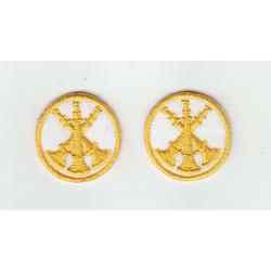3 Bugles Gold on White Fire Chief/Asst Assistant Embroidered 1" Collar Patches
