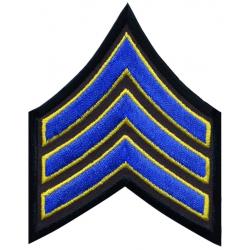 SGT Sergeant Chevrons 3" Royal Blue with Medium Gold Edge on Black Cut Edge Style