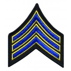 SGT Sergeant Chevrons 3.5" Royal Blue with Medium Gold Edge on Black Cut Edge Style