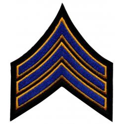 SGT Sergeant Chevrons 3.5" Royal Blue with DARK Gold Edge on Black Cut Edge Style