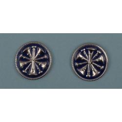 5 Bugles CROSSED SILVER on BLUE 1" Discs Collar Pins