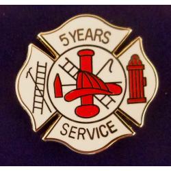 5 YEARS SERVICE Fire Dept Maltese Cross Uniform Lapel Pin