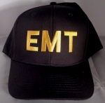EMT Medium Gold Lettering on BLACK twill baseball hat cap