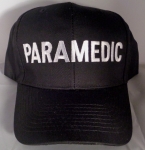 PARAMEDIC WHITE Lettering on BLACK twill baseball hat cap