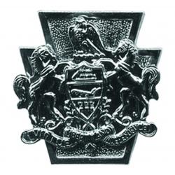 Pennsylvania KEYSTONE SHAPE Silver Coat of Arms Uniform Collar Pins