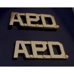 A.P.D. polished gold 1/2" Letters Collar Pins Insignia police APD