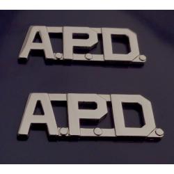 A.P.D. polished silver 1/2" Letters Collar Pins Insignia police