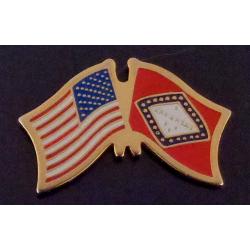 Arkansas State and US Flags Crossed Lapel Pin