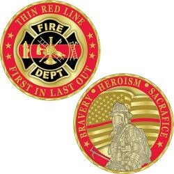 Thin Red Line First in, Last out 1.75" challenge coin FIRE DEPT