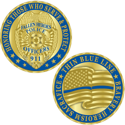Thin Blue Line fallen heroes Police CHALLENGE COIN honoring those who serve 911