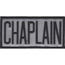 CHAPLAIN Black on Grey REFLECTIVE BACKGROUND Front Panel Patch 2" X 4"