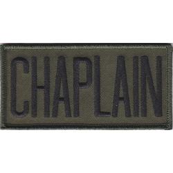 CHAPLAIN Black on OD Green Front Panel Patch 2" X 4"