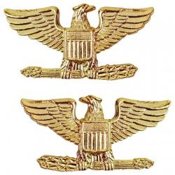 COL Colonel Eagle Birds Large Gold Pair Collar Pins CLUTCH BACK