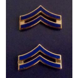 Corporal Chevrons BLUE ENAMEL on GOLD Small 3/4"