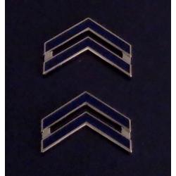 Corporal Chevrons BLUE ENAMEL on SILVER LARGE