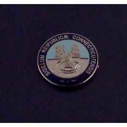 Connecticut State Seal 3/4" collar pin silver SIGILLUM REPUBLICA CONNECTICUTENSIS