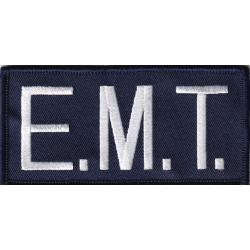 E.M.T. White on Navy Blue Front Panel Patch 2X4