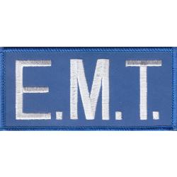 E.M.T. White on Reflective Blue Front Panel Patch 2X4